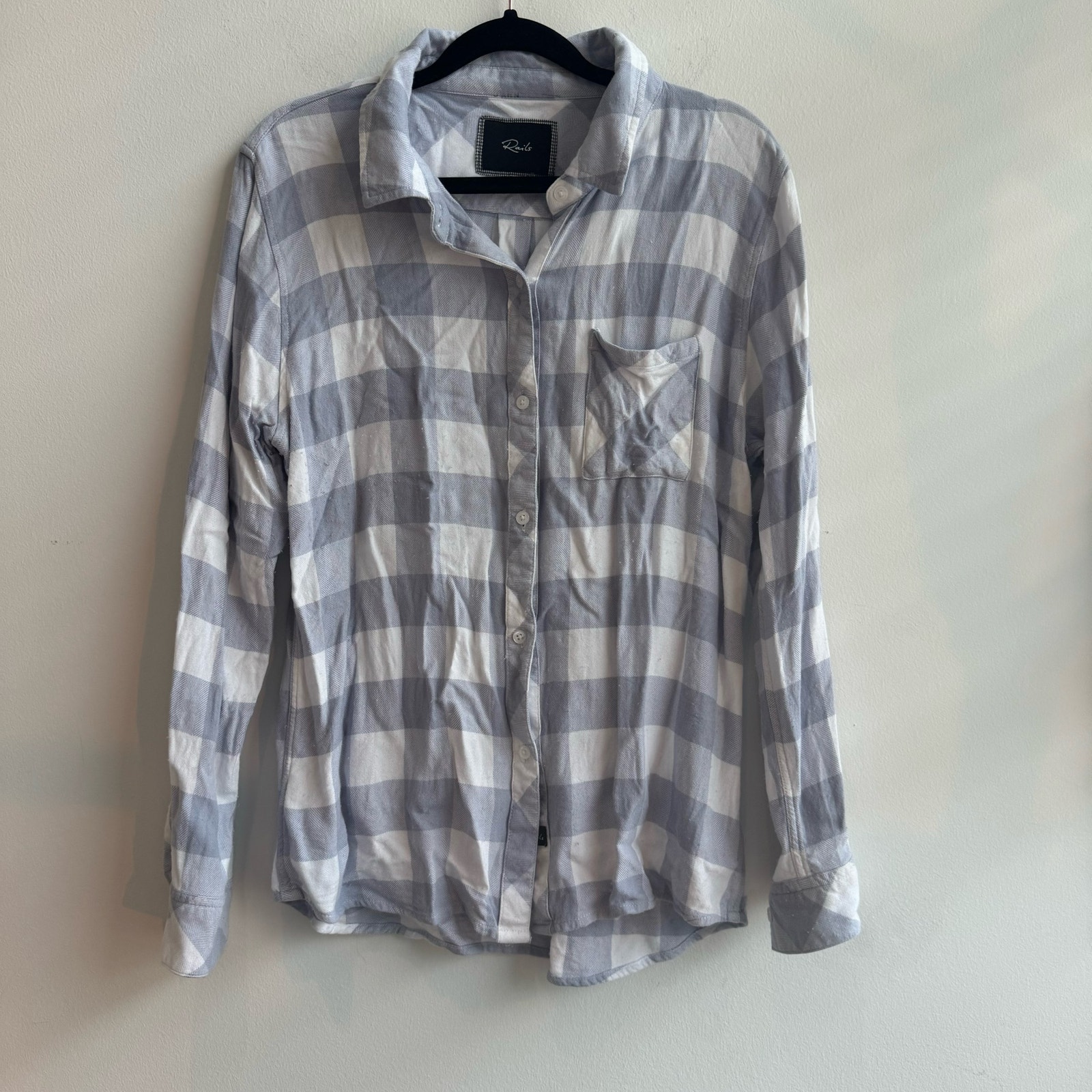 Rails Light Gray / Blue Plaid Button Up Long Sleeve - Medium
